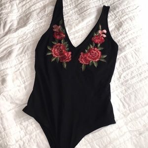 Flower embroidered bodysuit